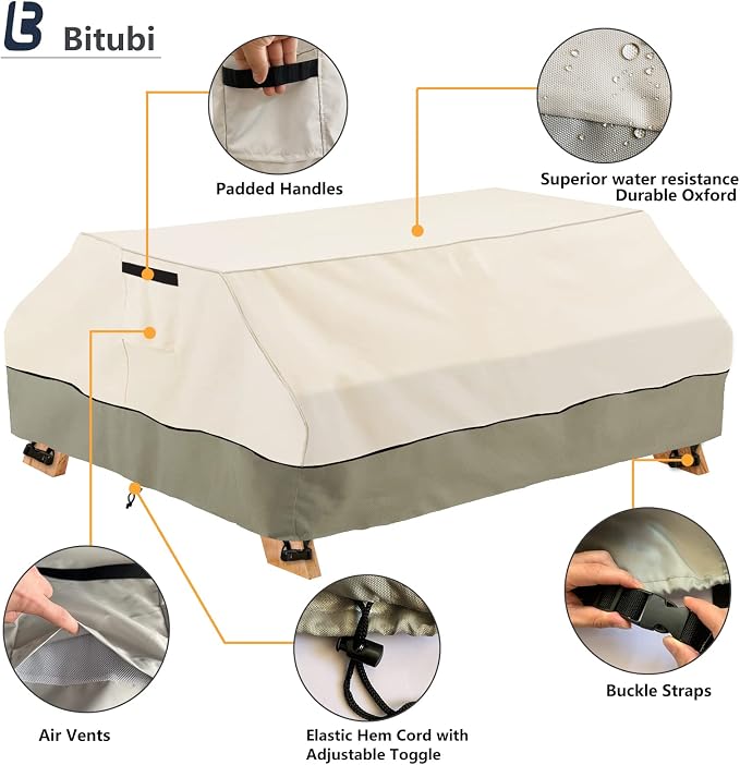 Bitubi 70 / 72 Inch Heavy Duty Waterproof Picnic Table Cover - 600D Tough Canvas Wind Dust Proof Anti-UV Outdoor Patio Table Bench Covers Winter