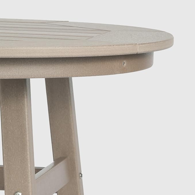 WestinTrends Outdoor 35" HDPE Round Patio Counter Height Bar Table, Weathered Wood