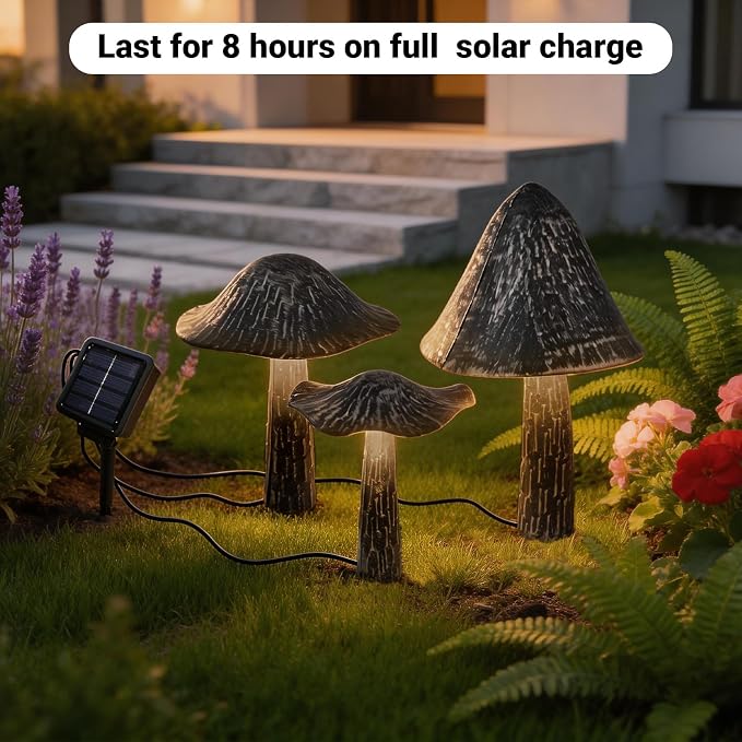 Solar Lights Outdoor Decor, Solar Metal Mushroom Yard Decorations Outdoor | IP65 Waterproof Garden Decor, Gifts for Women Mom, for Yard Patio Lawn Pathway Landscape