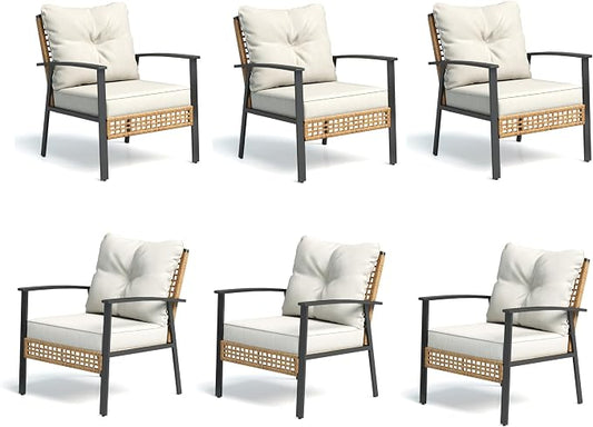 LAUSAINT HOME Outdoor Rattan Bistro Set, Patio Furniture Wicker Chairs Set of 6 with Deep Seating and Thick Cushions, Oversize Conversation Set for Garden, Balcony and Backyard (Beige)