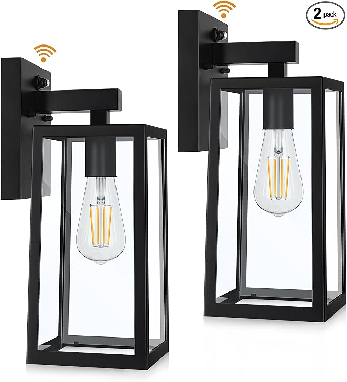 SHINE HAI Dusk to Dawn Outdoor Wall Lantern, Exterior Sconce Fixtures with E26 Sockets & Glass Shades, Waterproof Porch Wall Mount Lighting, Outdoor Lantern for Patio Front Door Entryway, 2 Pack