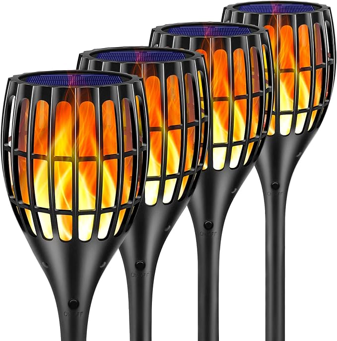Solar Lights Outdoor 43" Flickering Flame Solar Torch Lights | 99 LED Higher & Larger Solar Flame Lights for Halloween Decor, Waterproof Solar Garden Lights for Garden Patio Pathway Yard