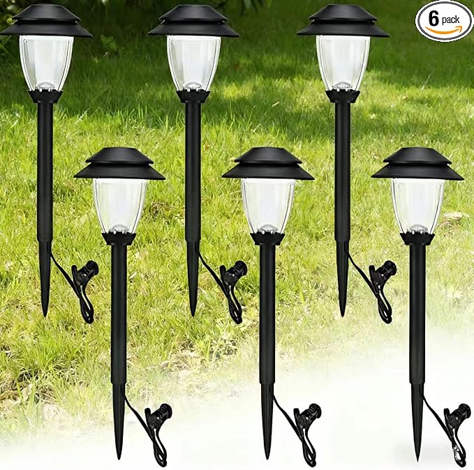 HECARIM 6 Pack Low Voltage Pathway Lights - Waterproof Outdoor Landscape Lighting, Super Bright LED Garden Lights for Walkway, Energy-Saving 5V Weatherproof Stake Lights (Dusk to Dawn Auto On/Off)