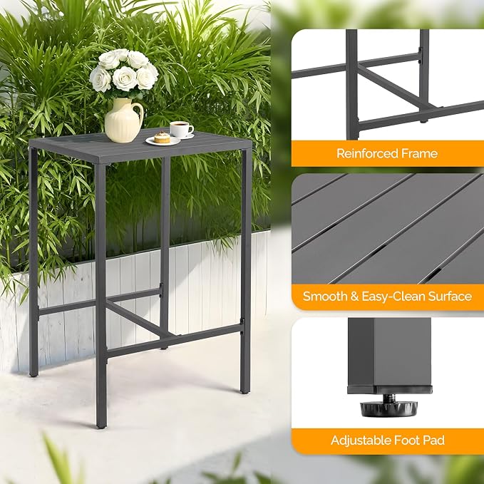VINGLI 27 Inch Outdoor Bar Table, All-Weather Aluminum Patio Balcony Pub Table for Pool, Blacony, Yard (Gray)