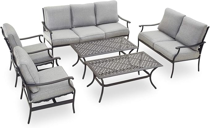 Patio Conversation Set 6 Pieces Metal Outdoor Furniture Seating Sets with Grey Thick Cushions