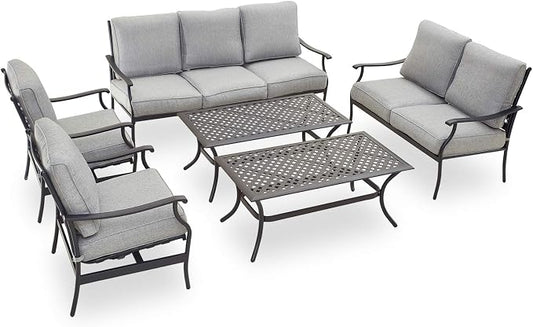 Patio Conversation Set 6 Pieces Metal Outdoor Furniture Seating Sets with Grey Thick Cushions