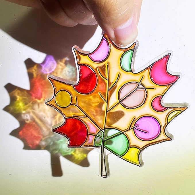 AUEKIV Suncatcher Kit 32 Sets Fall Leaf Suncatchers Window Art Paint Sun Catcher DIY Craft Kits Autumn Maple Leaf Sun Catchers Bulk for Thanksgiving Harvest Party Art Project Decoration