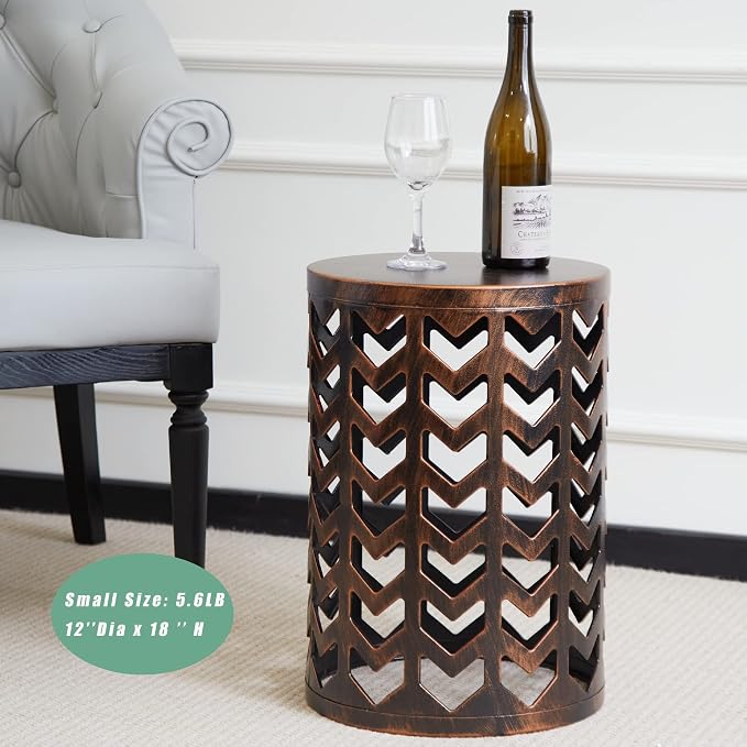 Y&M Nesting Side Table, Set of 3 Stacking Coffee Tables for Living Room End Tables, Outdoor Decorative Garden Stool with Heavy Duty Modern Industrial Decor - Black with Bronze (Ship from US)