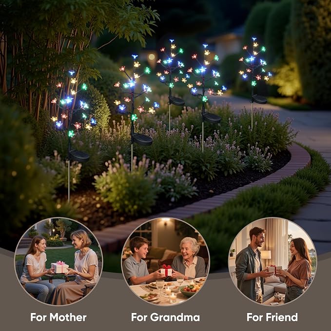 6 Pack Solar Garden Lights Outdoor, Solar Lights Outdoor Flowers | 2Modes 120LED Garden Decor, Waterproof Solar Powered Fairy Garden Outdoor Decorations for Yard Patio Pathway, Gardening Gifts
