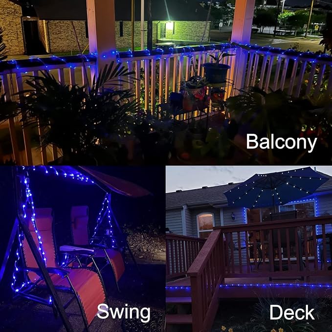 QITONG Blue Solar Rope Lights, 66ft 200 LED String Lights Outdoor, Fairy Lights in Clear Thin Tube with 8 Modes