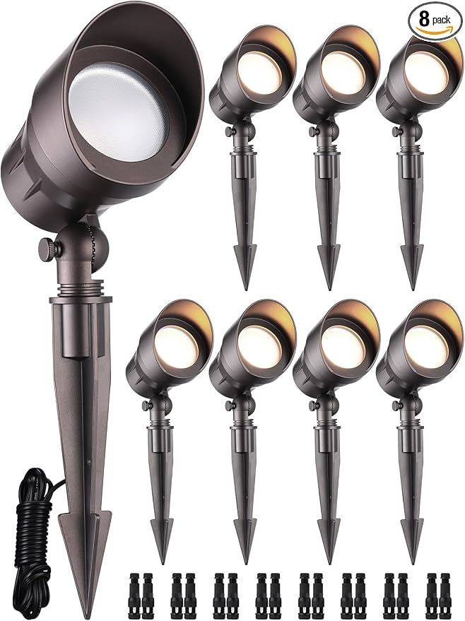 LEONLITE 8-Pack 5W 12-24V Low Voltage LED Spotlight 3000K Oil Rubbed Bronze | Landscape Pathway Lights Outdoor, CRI90, Aluminum Spot Lights for Garden, ETL Listed, IP65 Waterproof, Warm White