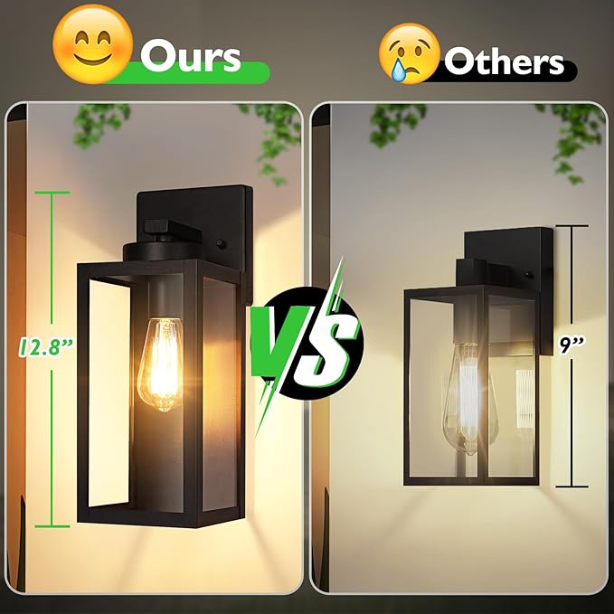 BesLowe Outdoor Wall Light Fixtures, Modern Black Exterior Wall Lanterns | Waterproof Metal Construction, Rust-resistant, Quick & Easy Installation, Clear Glass Shades & Standard E26 Socket