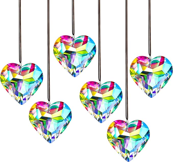 6pcs 50mm Crystal Heart Prism Suncatcher Window Sun Catchers Crystals | Hanging Decorations Rainbow Maker Pendant Glass Ornaments For Christmas Tree Valentine’s Day Birthday Gift For Women Mom