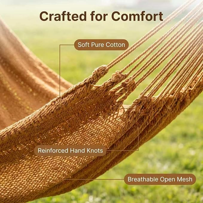 WjrnlfdHammock 79 * 59in550lbs 2Person Cotton Rope Outdoor Camping Backyard | 550lbs double hammock, handwoven cotton rope, breathable mesh, easy setup, perfect for backyard, camping & beach. 3 colors!