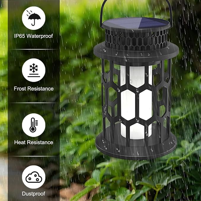 Solar Lights Outdoor Flickering Flame Lanterns, 2-Pack | IP65 waterproof ABS. Auto on/off, 8-12h runtime. Warm light for patio, garden, yard, deck.
