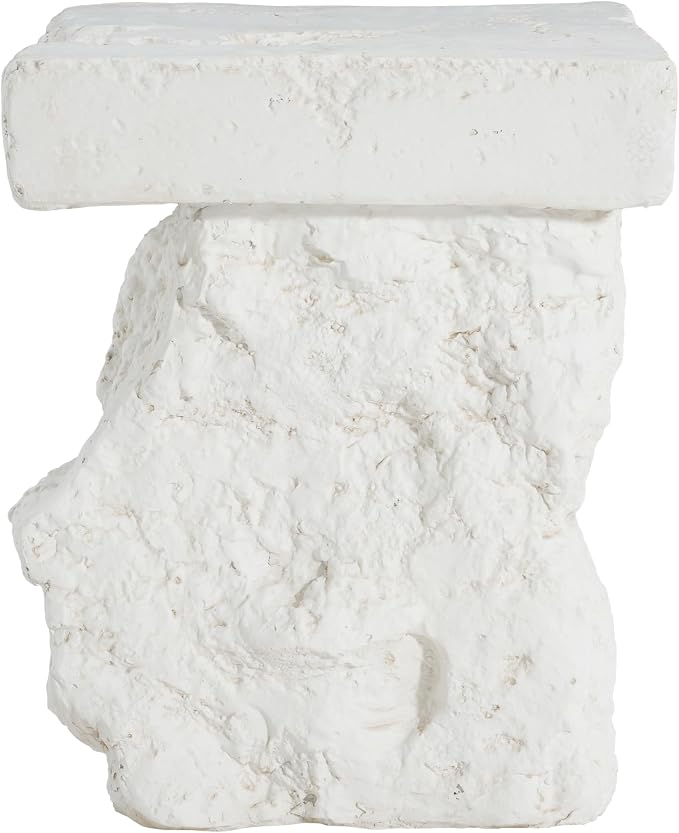White MGO Patio Side Table, Organic Rock Base