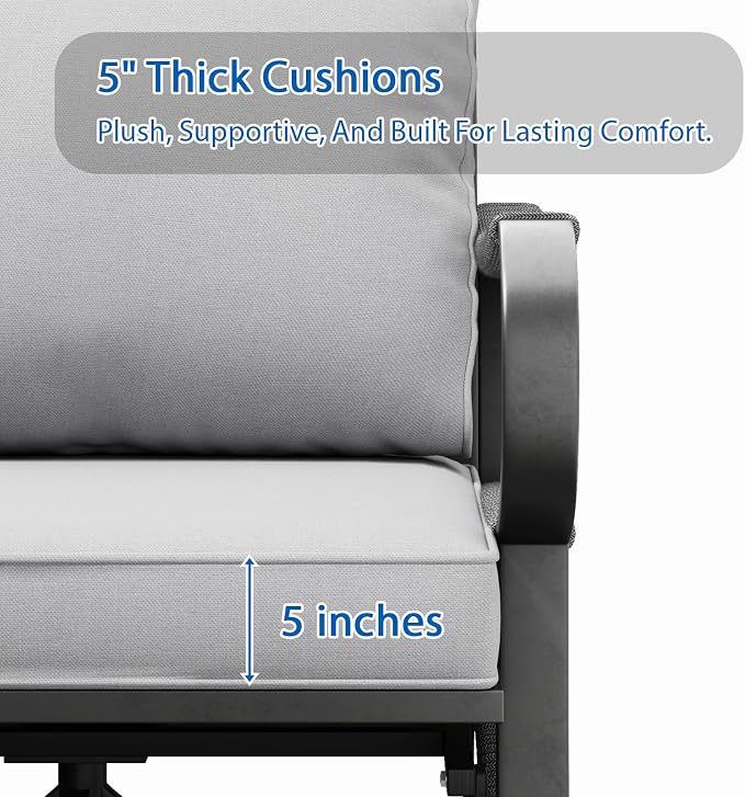 9 Piece Patio Furniture Set with 50000 BTU Propane Fire Pit Table, All Weather Outdoor Conversation Set with 2 Swivel Chairs, Sofa and Thick Cushions for Garden, Porch, Lawn, Grey