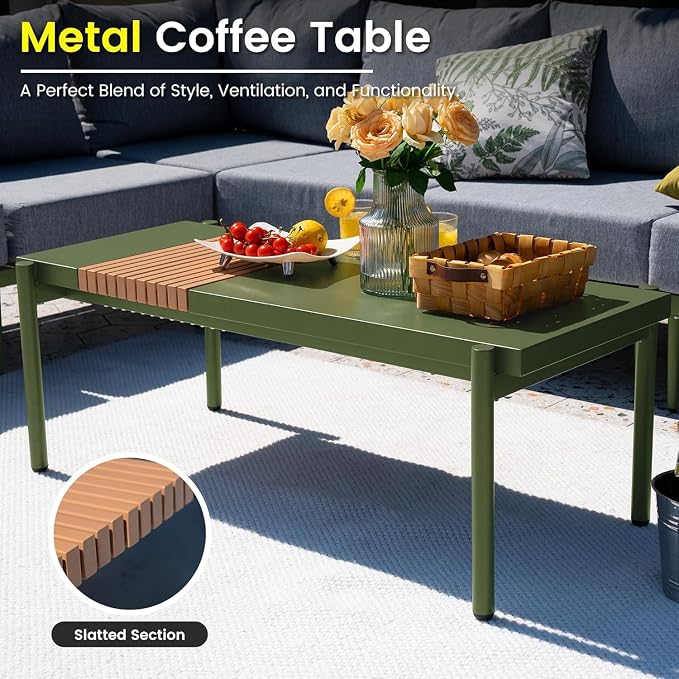Sundale Outdoor 7 Pieces Metal Patio Furniture Set, Outdoor Sectional Sofa with 6 Inch Olefin Cushion, Modern Outdoor Conversation Sets for Backyard, Poolside, Sunroom (Grey/Green)