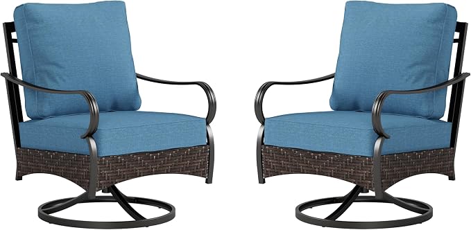 PHI VILLA Swivel Patio Sofa Chairs - 2 PCS Outdoor Swivel Rocker Armchairs, Patio Seating with High Back Deep Seat for Porch Deck Balcony