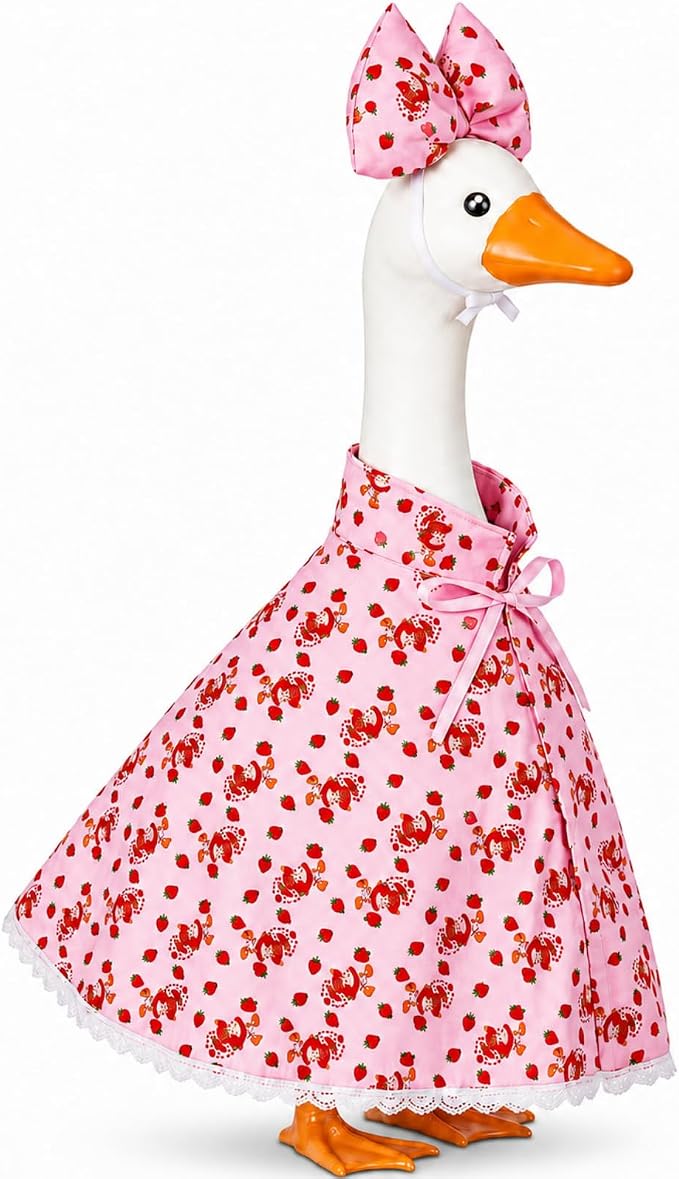 Abbylike Strawberry Porch Goose Outfit Summer Strawberry Costume Clothes for 23'' Cement Goose for Summer Garden Porch Statue Yard Pathway Decorations
