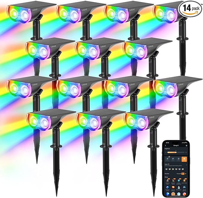 Linkind Smart Solar Spot Lights Outdoor SL5C, Solar Lights Outdoor Spotlight Cool/Warm White/Color Changing, APP/Voice Control IP67 Landscape Lighting for Yard, Garden, Pathway(14 Pack) | APP/ Voice Control, Cool/Warm White/Color Changing Solar Spotlig...