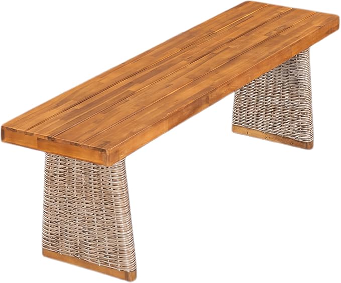Christopher Knight Home Xavi Patio Acacia Wood Dining Set, Outdoor Side Table and Chairs Set with Slatted Panel Design and Handwoven Rattan Legs, Outdoor Furniture Set for Garden, 2 pcs, Brown + Teak