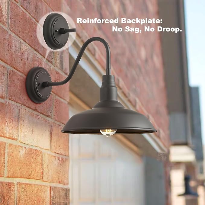 14in Dome Outdoor Gooseneck Lights for Barn, Dark Bronze Exterior Farmhouse Light Fixture with Wall Mount, Outside Goose Neck Wall Sconce for Patio, Porch, Entryway