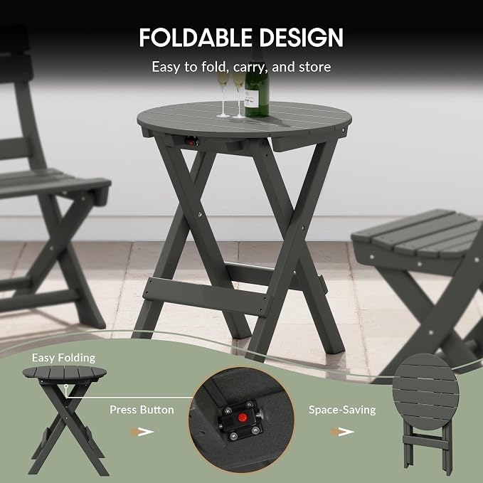 WestinTrends Malibu HDPE Outdoor 24.5 Inch Round Portable Folding Patio Dining Table, Gray