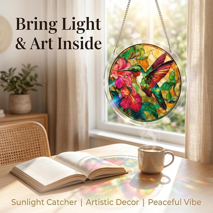 Acrylic Puzzles Sun Catcher Window Hanging, 7.5 Inch Sun Catcher Puzzle Kit for Garden Decoration DIY Acrylic Puzzle Kit Sun Catcher for Women Men Mom Birthday Gift Home Decor (Hummingbird)