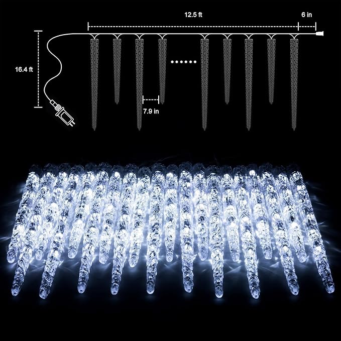 Brightown Icicle Lights Outdoor 20ft with Remote - 20 Tubes 100 LED Icicle Christmas Lights, Waterproof Icicle Indoor Decoration for Tree Patio Roof Holiday Decor, Warm White