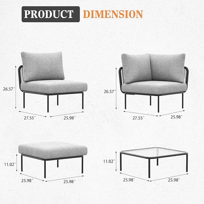 11 Piece Modern Outdoor Rope Wicker Sectional Patio L-Shaped Conversation Sofa Set Deep Seating with Thick Cushions