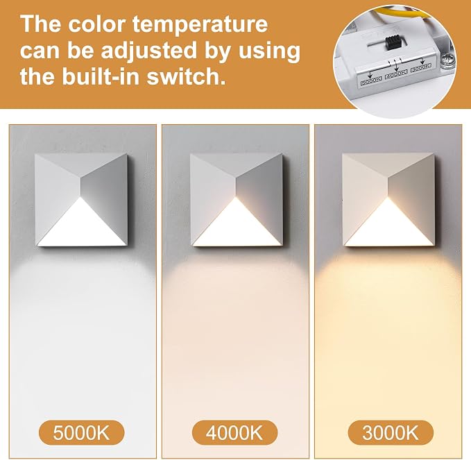 QQCherry Outdoor Light Fixture Wall Mount with 3 Lighting Modes, White LED Exterior Lighting fixtures for Outside, Modern Front Porch Lights, Waterproof Black Wall Sconce for House,