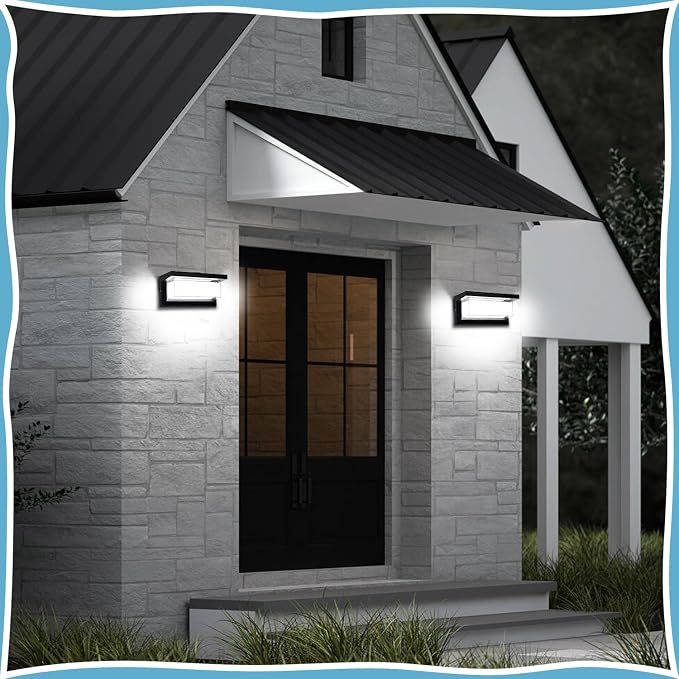 6000K Porch Lights Outdoor, 18W 1800LM LED Wall Light 2 Pack | IP65 Waterproof Anti-Rust Aluminum Modern Exterior Fixtures for Over Door, Garage, Patio