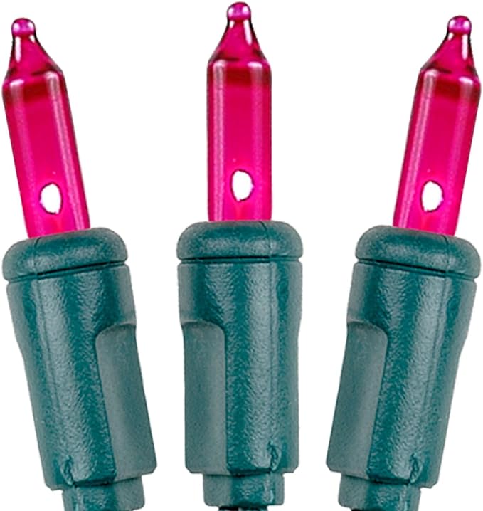 Novelty Lights 50 Feet 100 Bulbs Pink Incandescent Mini Lights, Green Wire