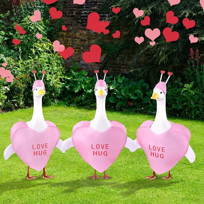 Valentine's Day Goose Outfit for 23" Porch Goose Holiday Pink Red Heart Cloths Costume Valentines Party Outdoor Garden Patio Yard Lawn Art Decoration(Love Hug)