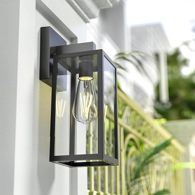 MAXvolador Outdoor Wall Sconce, Exterior Waterproof Wall Lantern Light Fixtures, Black Porch Lights with Toughened Glass Shade, Anti-Rust E26 Socket Front Door Mount Lighting, 2 Pack | Black Porch Wall Lights, Anti-Rust, E26 Socket, Clear Glass Outside...