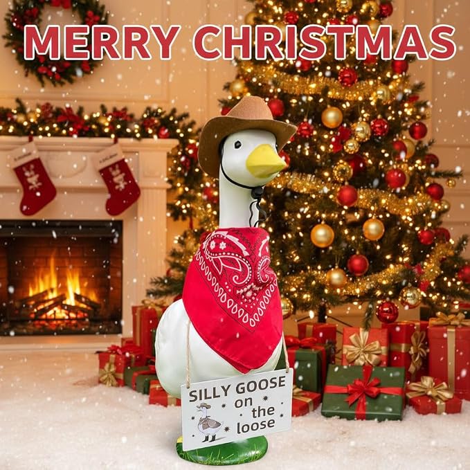 9pcs Cowboy Porch Goose Outfit,Lawn Goose Statue Costume | Fits 17"/23" Plastic/Cement Statue Goose Costume Dress for Front Outdoor Courtyard Garden Patio Yard Decoration