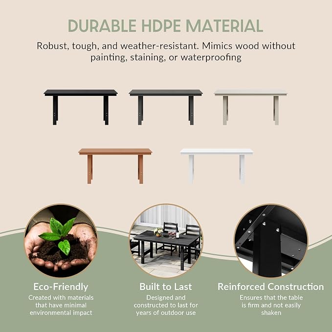 WestinTrends Ashore Outdoor Modern HDPE 66" Wide Rectangle Patio Dining Table for 6, Black