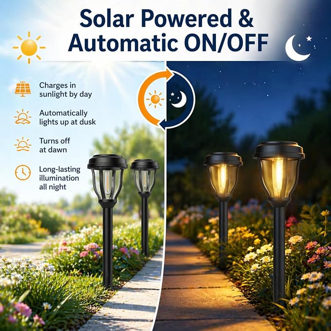 DERAYSION 12 Pack Solar Lights Outdoor, Solar Pathway Lights Auto On/Off Waterproof Garden Landscape Lighting for Path, Yard, Walkway, Driveway Decor
