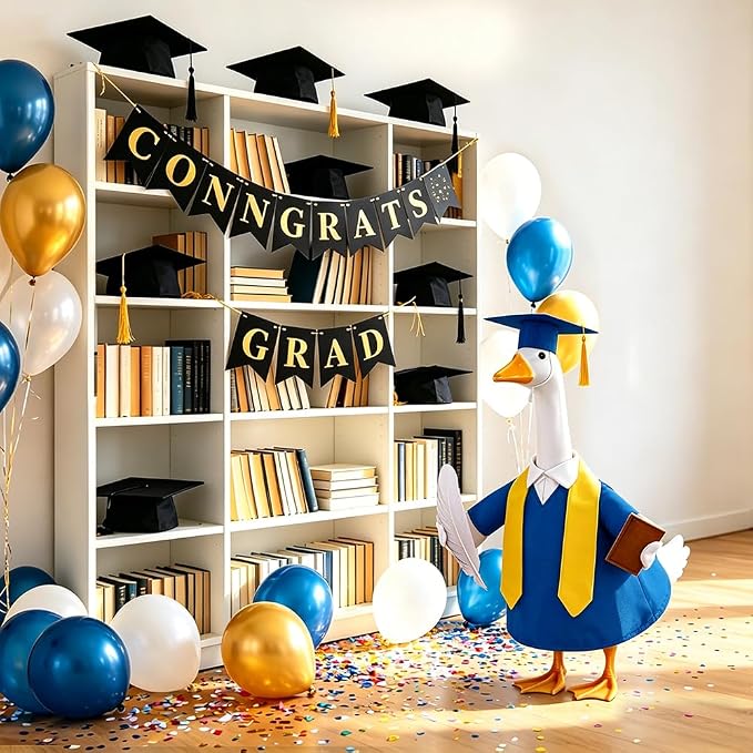 Graduation Porch Goose Outfit for 23" Porch Goose Holiday Graduation Cap and Gown Stoles Outdoor Garden Patio Yard Lawn Art Decoration (Blue)