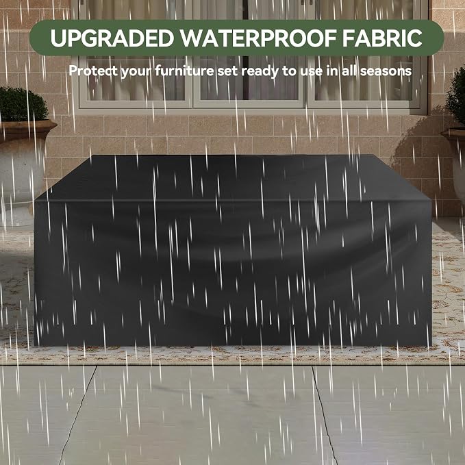 Aoxun 7 Piece Outdoor Patio Furniture Set 6 Seats, Outdoor Sectional with Thick Waterproof Cushions, Patio Conversation Sets for Garden,Backyard, Porch, Balcony, Deck, Black & Gray