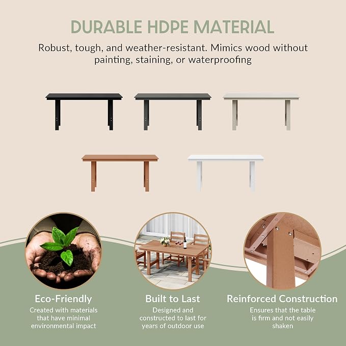 WestinTrends Ashore Outdoor Modern HDPE 66" Wide Rectangle Patio Dining Table for 6, Teak