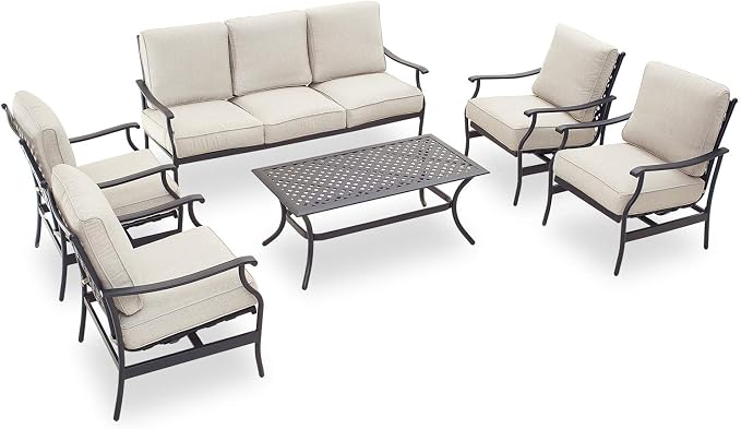 Patio Conversation Set Cushioned Outdoor Furniture Sets with All Weather Galvanized Steel Frame (6 Pcs, Beige)