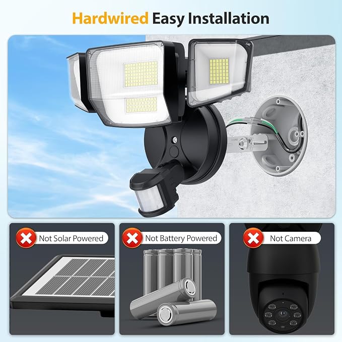 Onforu 90W 10000LM LED Motion Sensor Outdoor Lights, 4-Head Dusk to Dawn Outdoor Lighting, 2 Pack Hardwired Flood Lights, IP66 Waterproof 6500K Security Floodlight for Outside (Black)