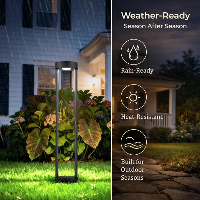 Solar Floor Lamp, Modern Outdoor Bollard Light for Garden Landscape (24" H - 4Pack)