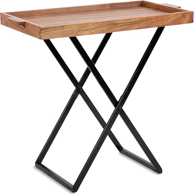 Kate and Laurel Monaco Transitional Wood Tray Table for Patio, 31 x 16 x 28, Natural Brown and Black, Decorative Modern Indoor or Outdoor Coffee Table or Side Table with Removable Serving Tray Top