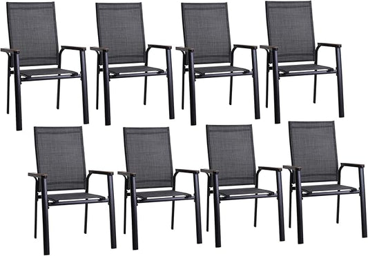Sophia & William Patio Dining Chairs Set of 8, Stackable Aluminuum Frame | Grey textilene, Weather-resistant, light-weight & space-saving, Breathable & quick-drying, Outdoor deck backyard porch