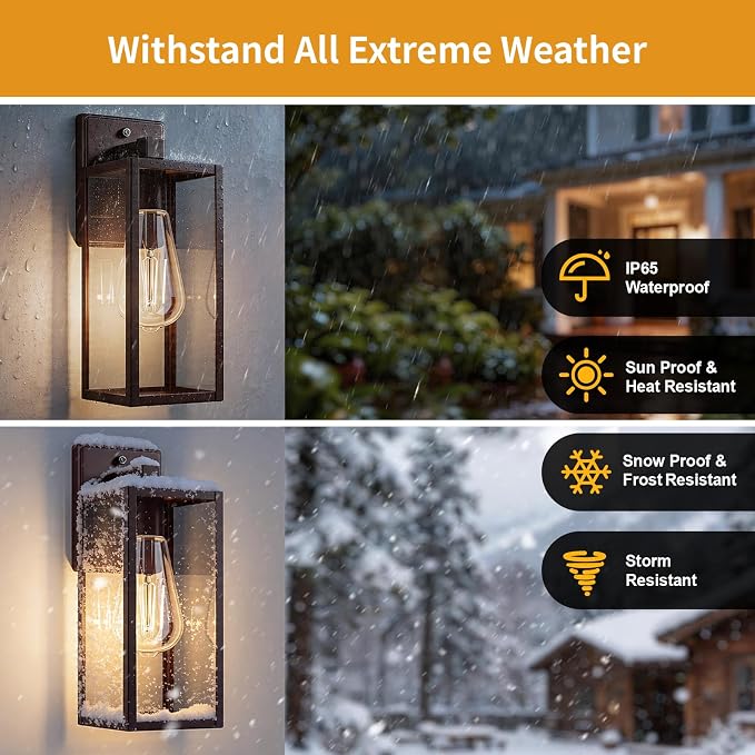 15'' Oil Rubbed Bronze Dusk to Dawn Outdoor Porch Lighting Fixtures Wall Mount, Sensor Exterior Wall Light for House, Ouside Lantern Lamp, Waterproof Wall Sconce Lights, Coach Light for Garage