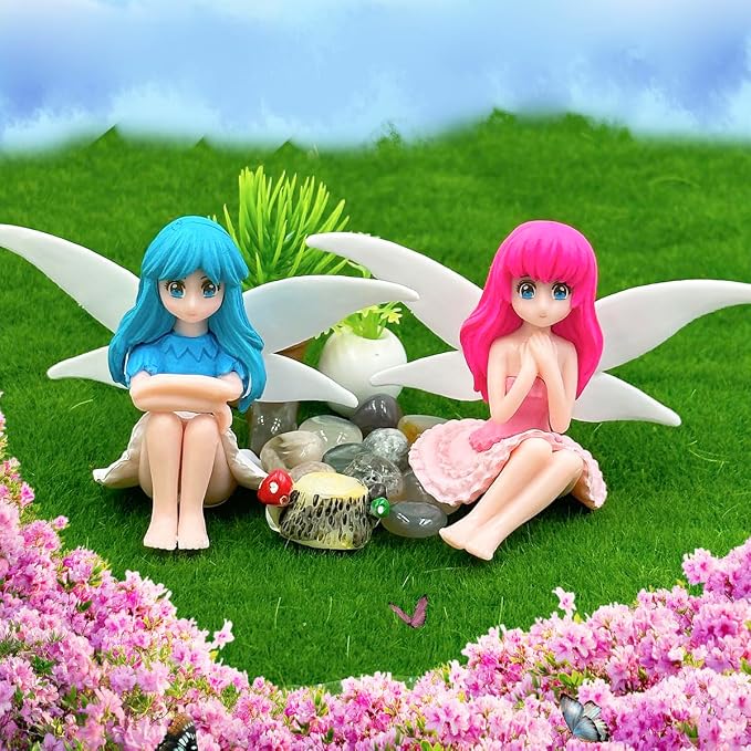 Suartus Miniature Fairy Figurines - 4Pcs Flower Small Fairies Ornaments Resin Mini Fairy Figurines Tiny Elf for DIY Fairy Garden Flower Pot Bonsai Micro Landscapes Craft Decoration Accessories