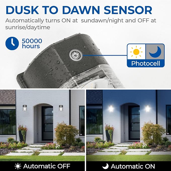 CINOTON 26W LED Wall Pack Light with Dusk to Dawn Sensor 5000k Bronze 1Pack | 100-277Vac, 3000LM Wall Light, IP65 Waterproof, Outdoor Security Flood Lighting, Hardwired Lights for Garage Warehouse Garden
